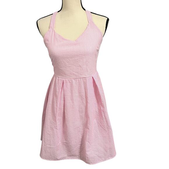 Peach Love California Dresses & Skirts - Peach Love California | Women's Pink White Seersucker Summer Halter Dress Sz S